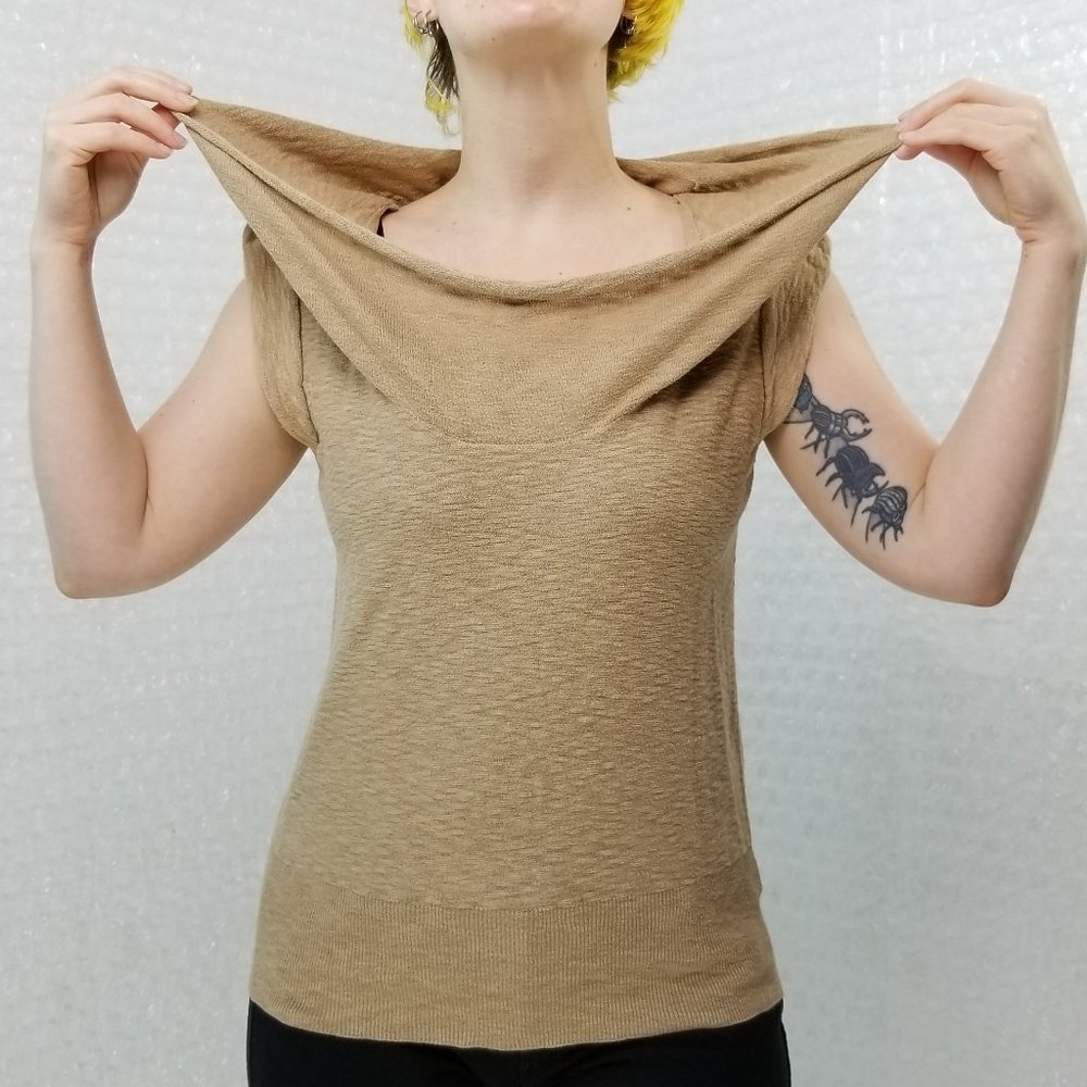 SOLD 🍒 Free People tan cowl neck top - Picture 3 of 8